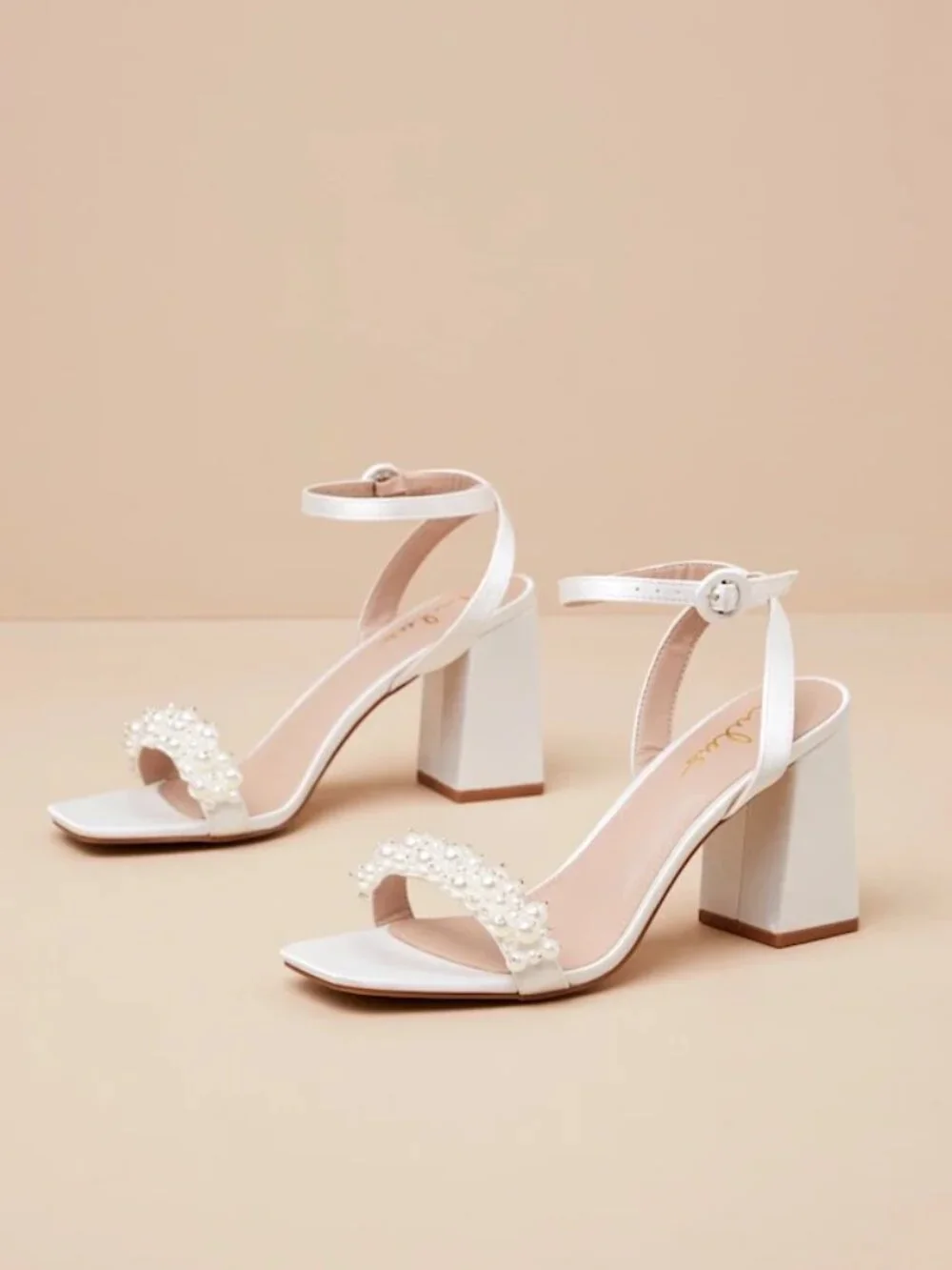 Beatta White Satin Pearl Ankle Strap High Heel Sandals Sz 8.5